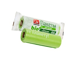 Мешки для мусора 60 л, биоразлагаемые, на втулке, зеленые, в рулоне 15 шт., ПНД, 12 мкм, 800х600 мм, GRIFON Bio, 100-060 в Нижнем Новгороде