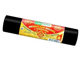 Мешки для мусора 120 л, с завязками, черные, в рулоне 10 шт., ПНД, 15 мкм, 800х750 мм, VIP, Z12010black в Нижнем Новгороде