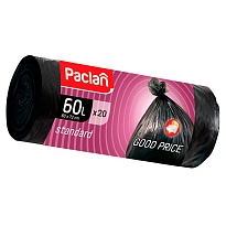 Мешки для мусора 60 л, черные, в рулоне 20 шт., ПНД, 7,4 мкм, 720х600 мм, PACLAN, 600820 в Нижнем Новгороде