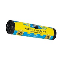 Мешки для мусора 120 л, с ушками, черные, в рулоне 10 шт., ПНД, 13 мкм, 1050х680 мм, Крепакоф, 4607075710436 в Нижнем Новгороде