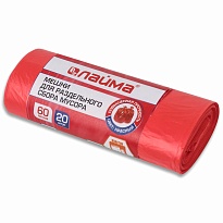 Мешки для мусора 60 л, красный, в рулоне 20 шт., ПНД, 10 мкм, 680х580 мм, LAIMA, 606702 в Нижнем Новгороде