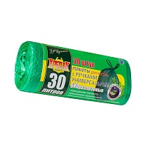 Мешки для мусора 30 л, биоразлагаемые, с ручками, черные, в рулоне 20 шт., ПНД, 11 мкм, 660х500 мм, Крепак, 4607075710030 в Нижнем Новгороде