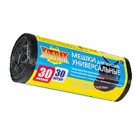 Мешки для мусора 30 л, черные, в рулоне 30 шт., ПНД, 9 мкм, 600х500 мм, Крепак, 4607075710108 в Нижнем Новгороде