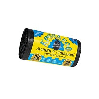 Мешки для мусора 20 л, с ушками, черные, в рулоне 30 шт., ПНД, 10 мкм, 550х440 мм, Крепакоф, 4607075710405 в Нижнем Новгороде