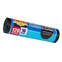 Мешки для мусора 120 л, с ушками, черные, в рулоне 10 шт., ПНД, 15 мкм, 1100х700 мм, Крепак, 4607075710474 в Нижнем Новгороде