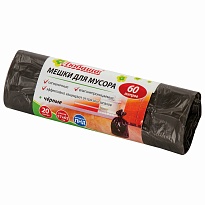 Мешки для мусора 60 л, черные, в рулоне 20 шт., ПНД, 5 мкм, 650х570 мм, Любаша, 605331 в Нижнем Новгороде