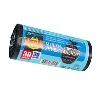 Мешки для мусора 30 л, с ушками, черные, в рулоне 30 шт., ПНД, 9 мкм, 600х500 мм, Крепак, 4607075710450 в Нижнем Новгороде