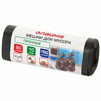 Мешки для мусора 90 л, черные, в рулоне 10 шт., ПВД, 25 мкм, 950х600 мм, LAIMA, 605332 в Нижнем Новгороде