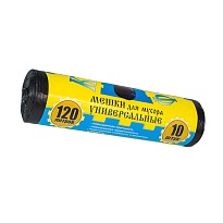 Мешки для мусора 120 л, с ушками, черные, в рулоне 10 шт., ПНД, 13 мкм, 1050х680 мм, Крепакоф, 4607075710252 в Нижнем Новгороде