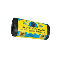 Мешки для мусора 30 л, с ручками, черные, в рулоне 30 шт., ПНД, 9 мкм, 620х480 мм, Крепакоф, 4607075710665 в Нижнем Новгороде