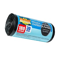 Мешки для мусора 180 л, с ушками, черные, в рулоне 30 шт., ПНД, 20 мкм, 1150х800 мм, Крепак, 4607075710399 в Нижнем Новгороде