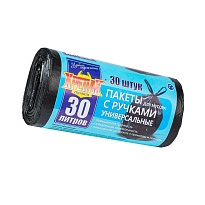 Мешки для мусора 30 л, с ручками, черные, в рулоне 30 шт., ПНД, 11 мкм, 660х500 мм, Крепак, 4607075710283 в Нижнем Новгороде