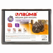 Мешки для мусора 240 л, черные, в пачке 5 шт., ПВД 60 мкм, 1400х900 мм, LAIMA, 601394 в Нижнем Новгороде
