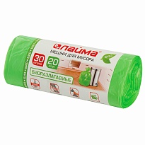 Мешки для мусора 30 л, биоразлагаемые, зеленые, в рулоне 20 шт., ПНД, 10 мкм, 600х500 мм, LAIMA, 601400 в Нижнем Новгороде