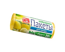 Мешки для мусора 30 л, ароматизированные, Лимон, желтые, в рулоне 20 шт., ПНД, 9 мкм, 560х530 мм, GRIFON Aroma, 101-020 Li в Нижнем Новгороде