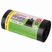 Мешки для мусора 30 л, черные, в рулоне 30 шт., ПНД, 10 мкм, 600х500 мм, Любаша, 608090 в Нижнем Новгороде