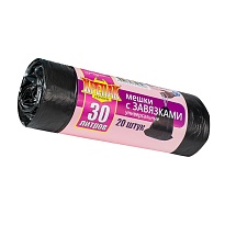 Мешки для мусора 30 л, с завязками, черные, в рулоне 20 шт., ПНД, 12 мкм, 580х500 мм, Крепак, 4607075710306 в Нижнем Новгороде