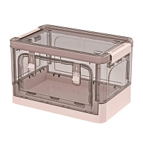 Ящик пластиковый складной прозрачный коричневый, дно розовое, 360х235х230 мм, с колесиками в Нижнем Новгороде